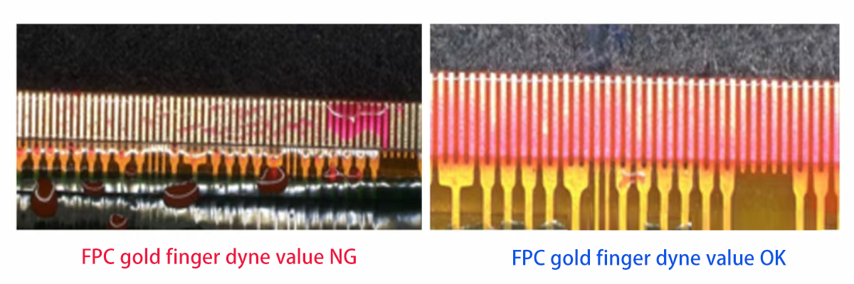 FPC金手指表面达因值OK和NG对比图